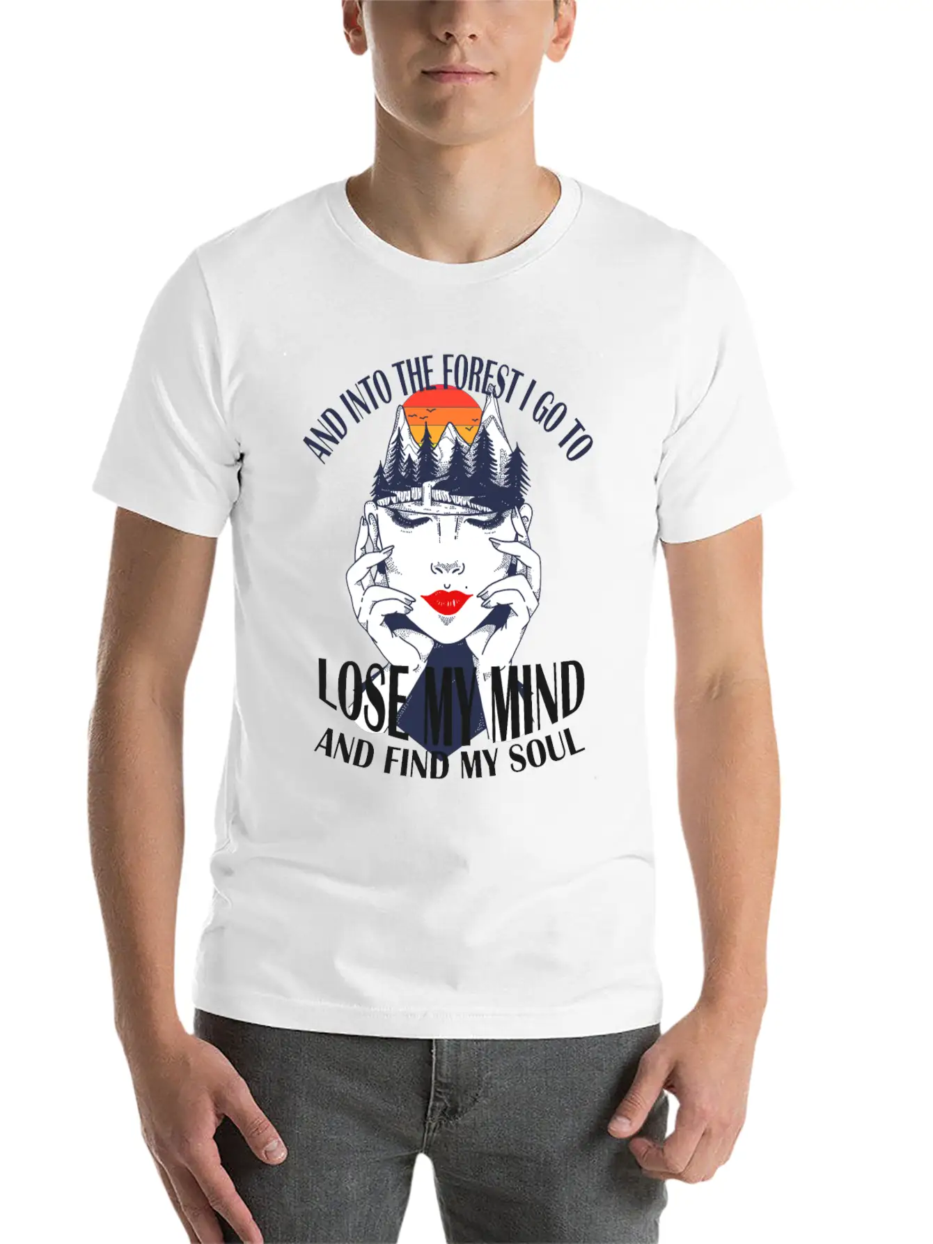 And Into The Forest I Go Nature Head Mindfulness Basic Graphic T-Shirt – Daily Comfort In Soft Cotton