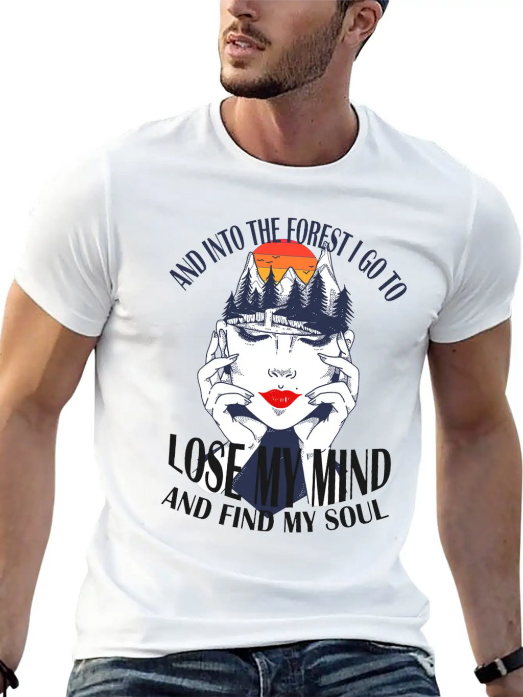 And Into The Forest I Go Nature Head Mindfulness Basic Graphic T-Shirt – Daily Comfort In Soft Cotton
