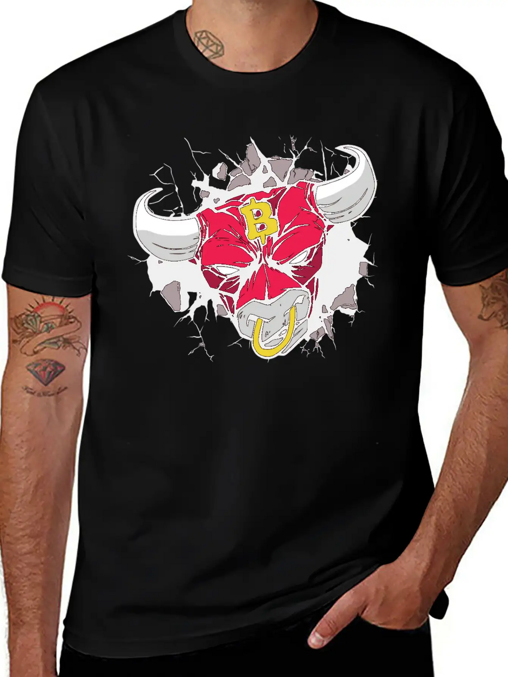 Angry Bull Bitcoin Sign Unisex Casual T-Shirt – Clean Design For Daily Comfort