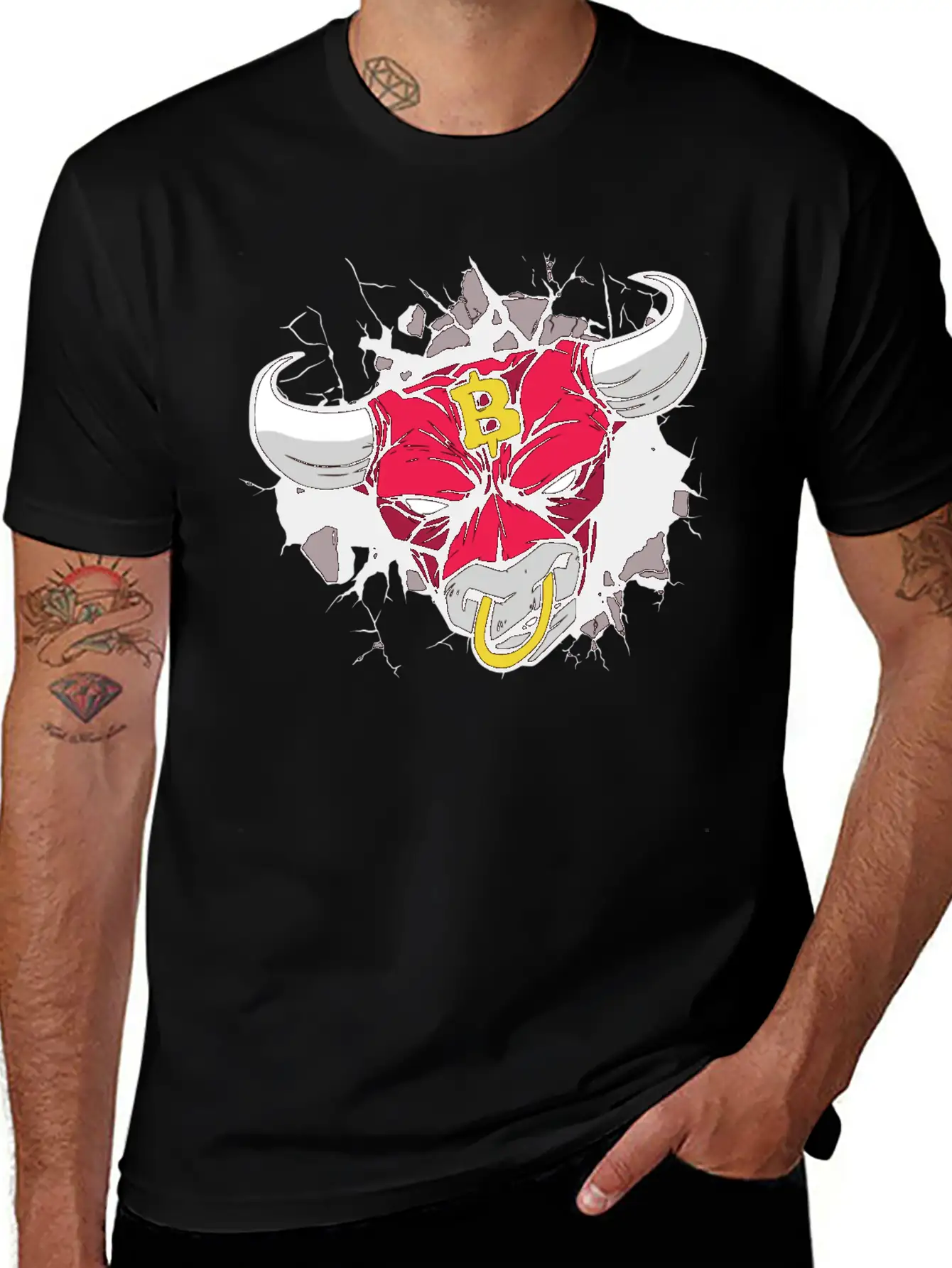 Angry Bull Bitcoin Sign Unisex Casual T-Shirt – Clean Design For Daily Comfort