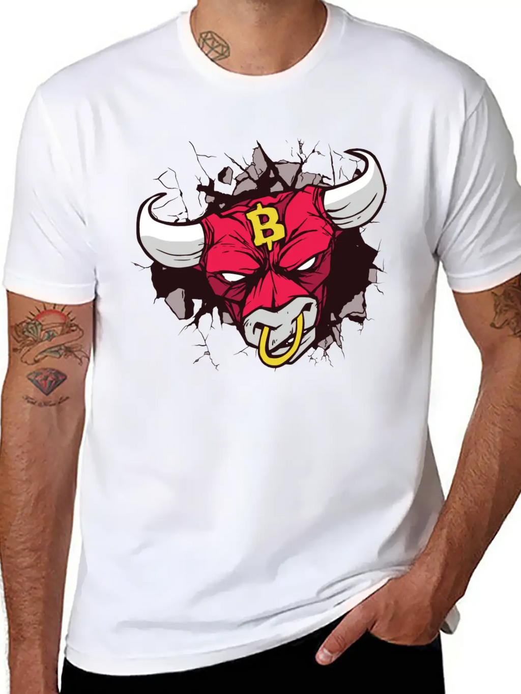 Angry Bull Bitcoin Sign Unisex Casual T-Shirt – Clean Design For Daily Comfort