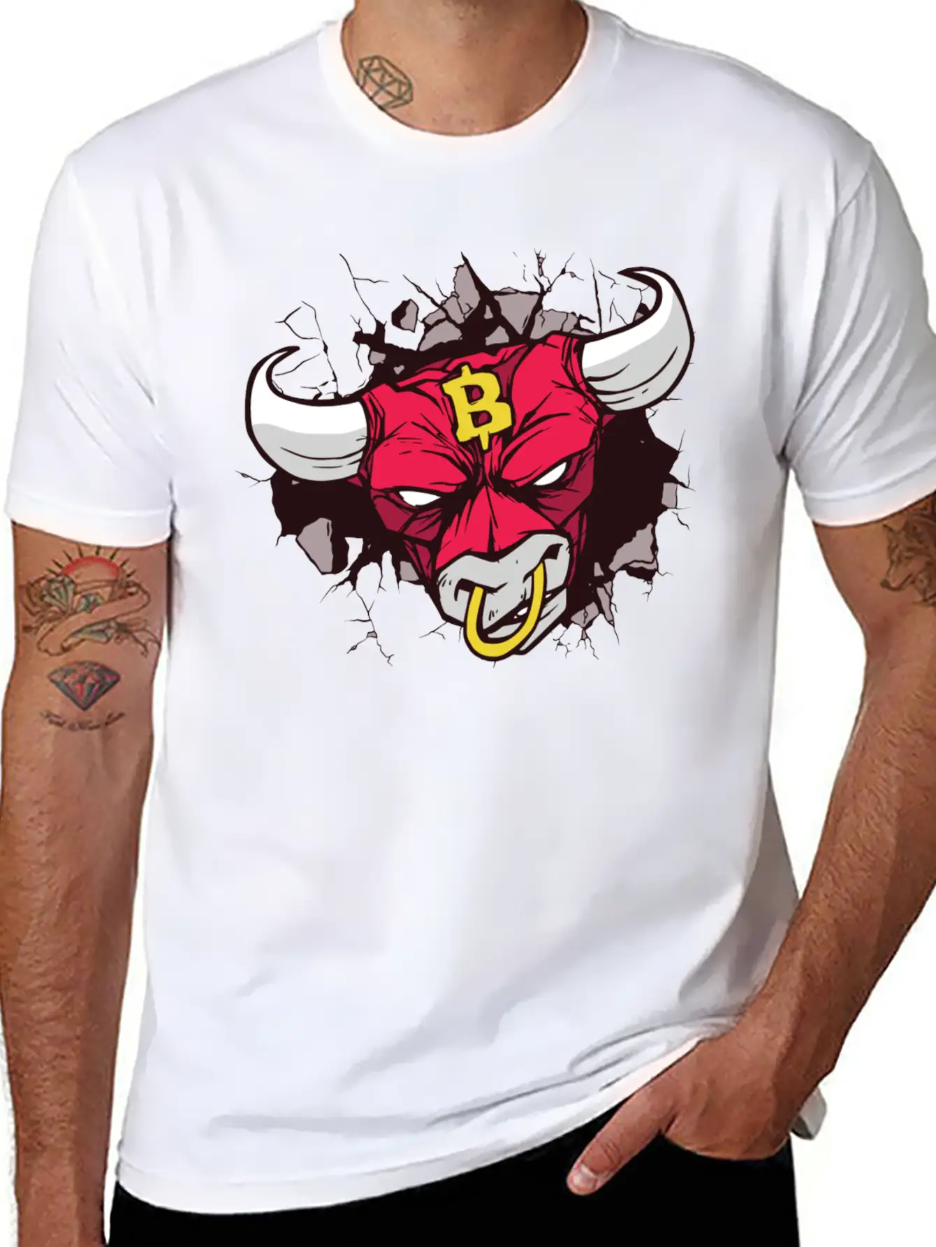 Angry Bull Bitcoin Sign Unisex Casual T-Shirt – Clean Design For Daily Comfort