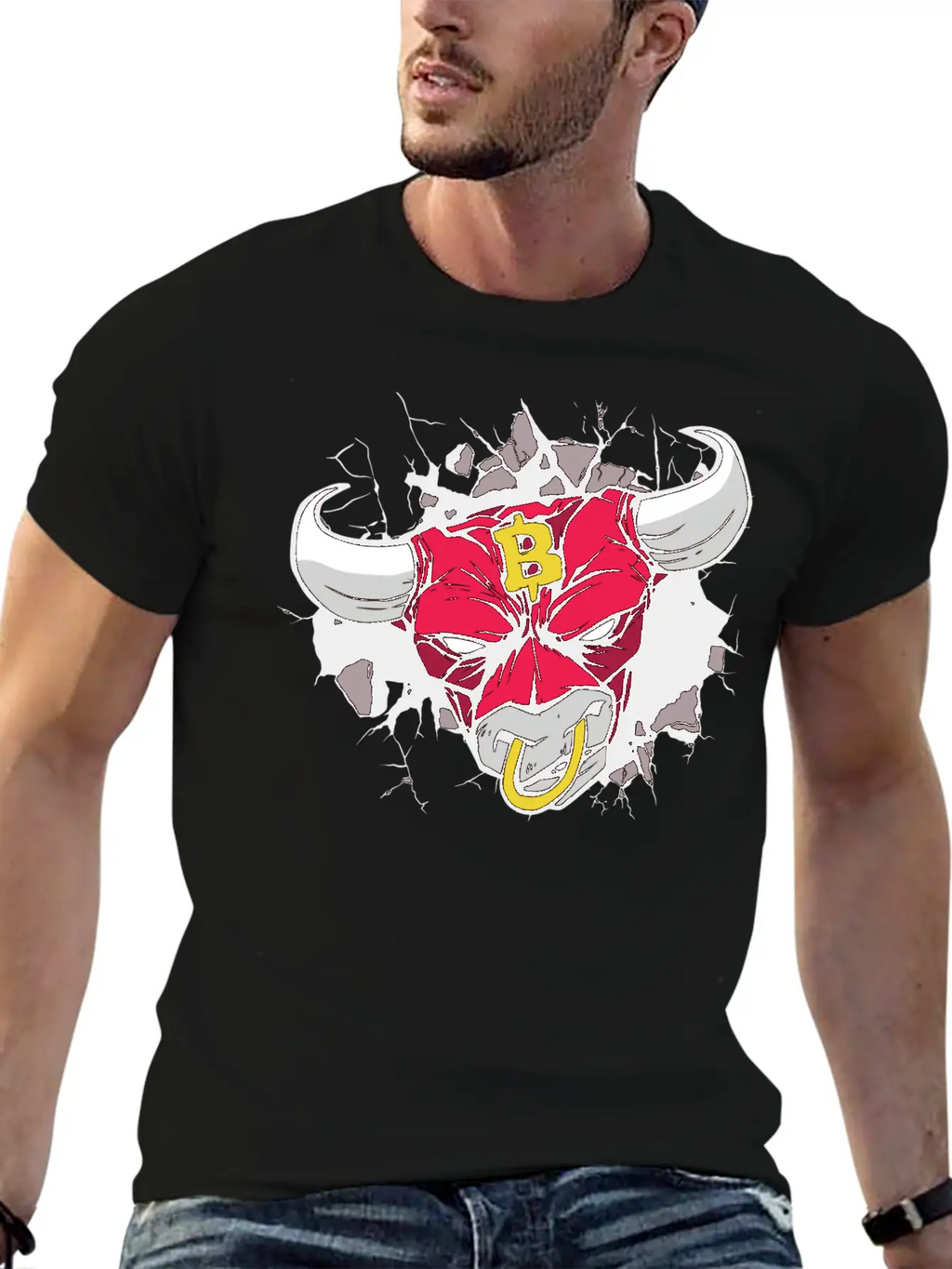Angry Bull Bitcoin Sign Unisex Casual T-Shirt – Clean Design For Daily Comfort