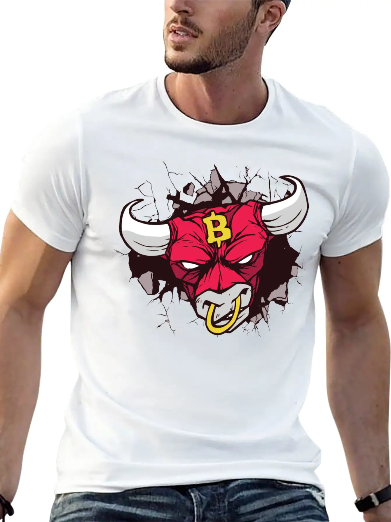 Angry Bull Bitcoin Sign Unisex Casual T-Shirt – Clean Design For Daily Comfort