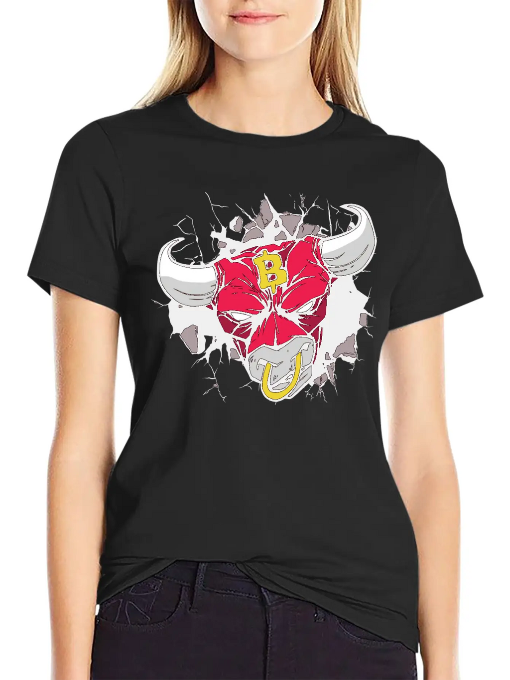 Angry Bull Bitcoin Sign Unisex Casual T-Shirt – Clean Design For Daily Comfort