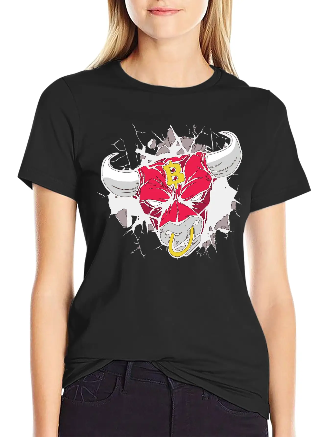 Angry Bull Bitcoin Sign Unisex Casual T-Shirt – Clean Design For Daily Comfort