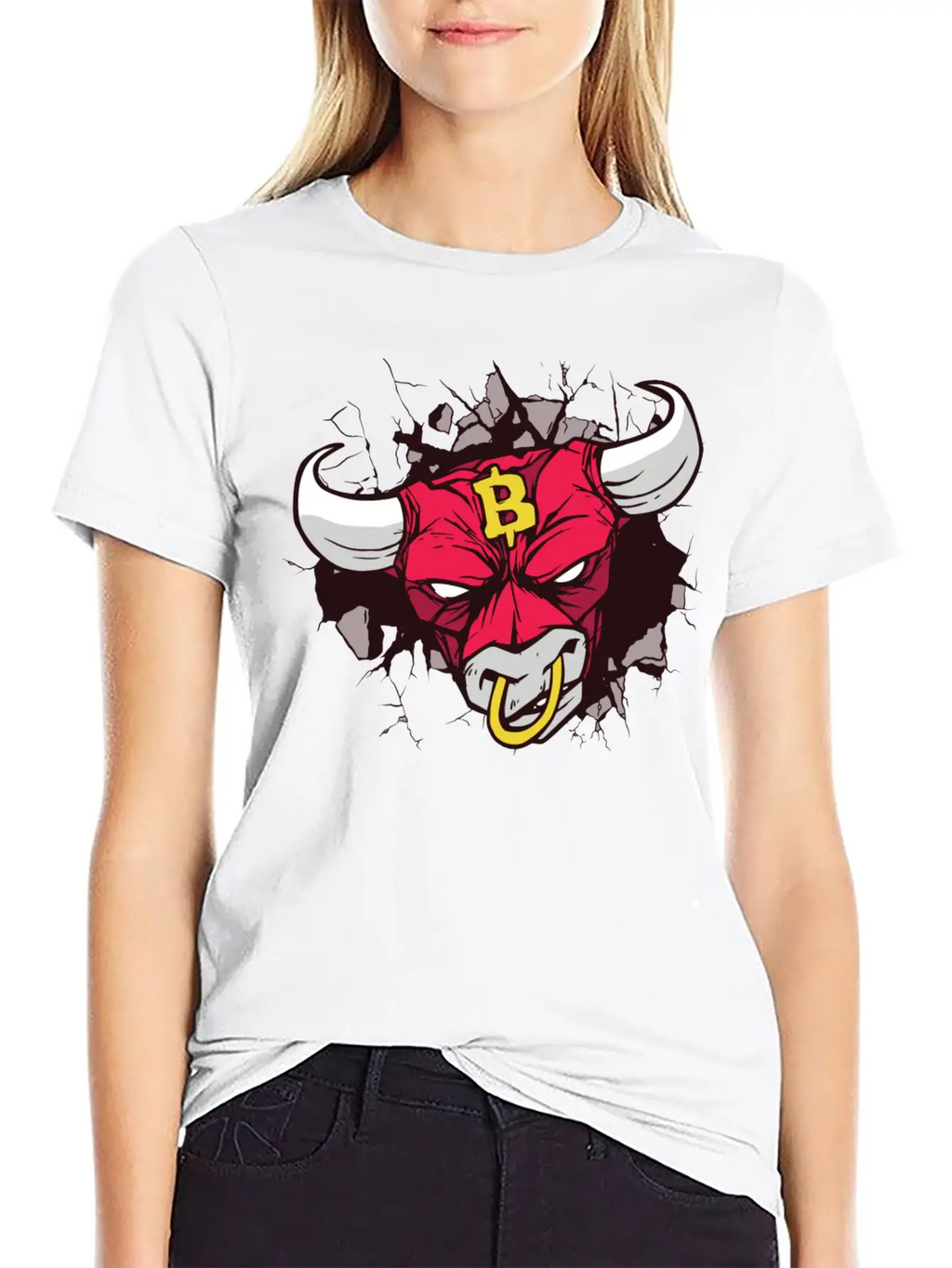 Angry Bull Bitcoin Sign Unisex Casual T-Shirt – Clean Design For Daily Comfort