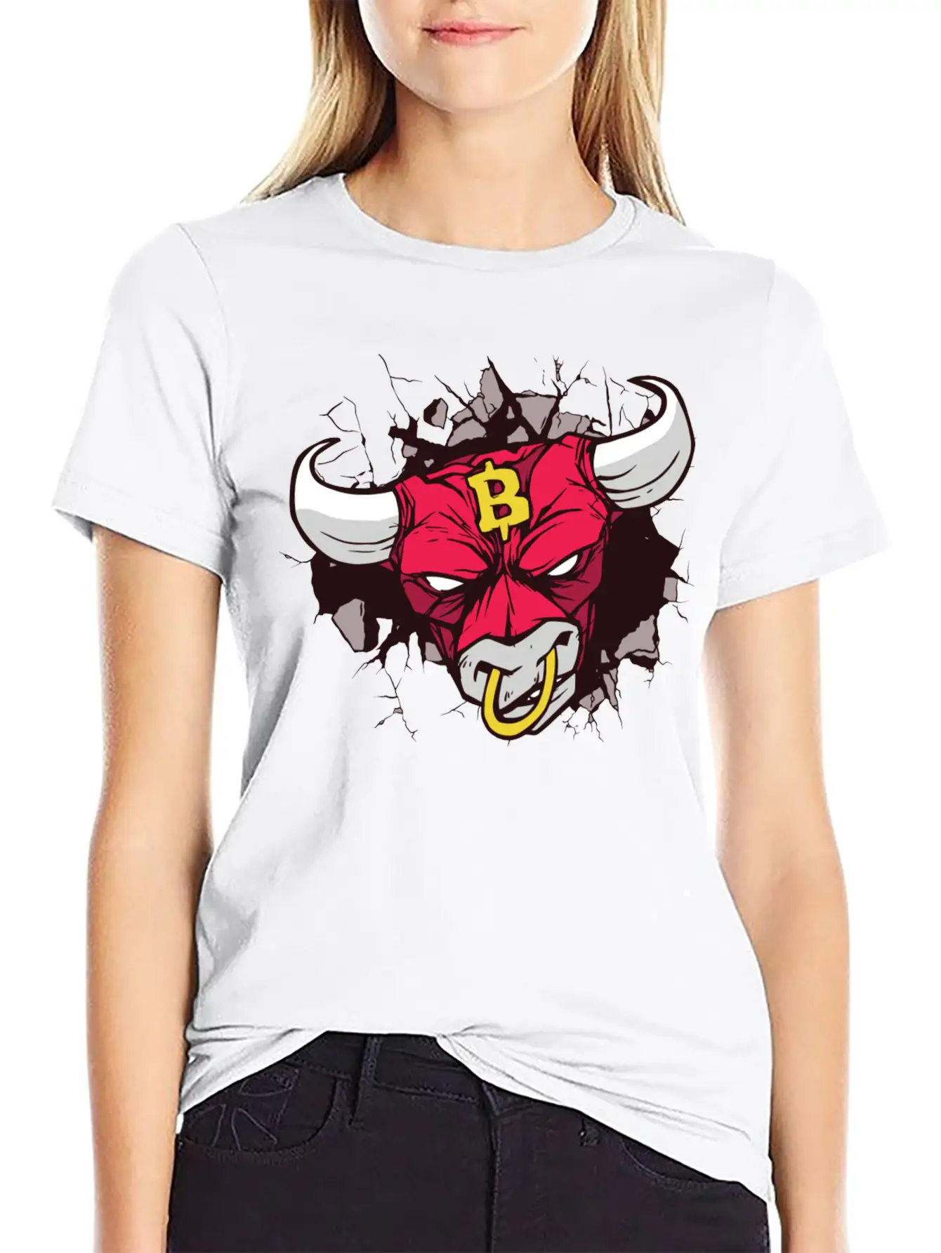 Angry Bull Bitcoin Sign Unisex Casual T-Shirt – Clean Design For Daily Comfort