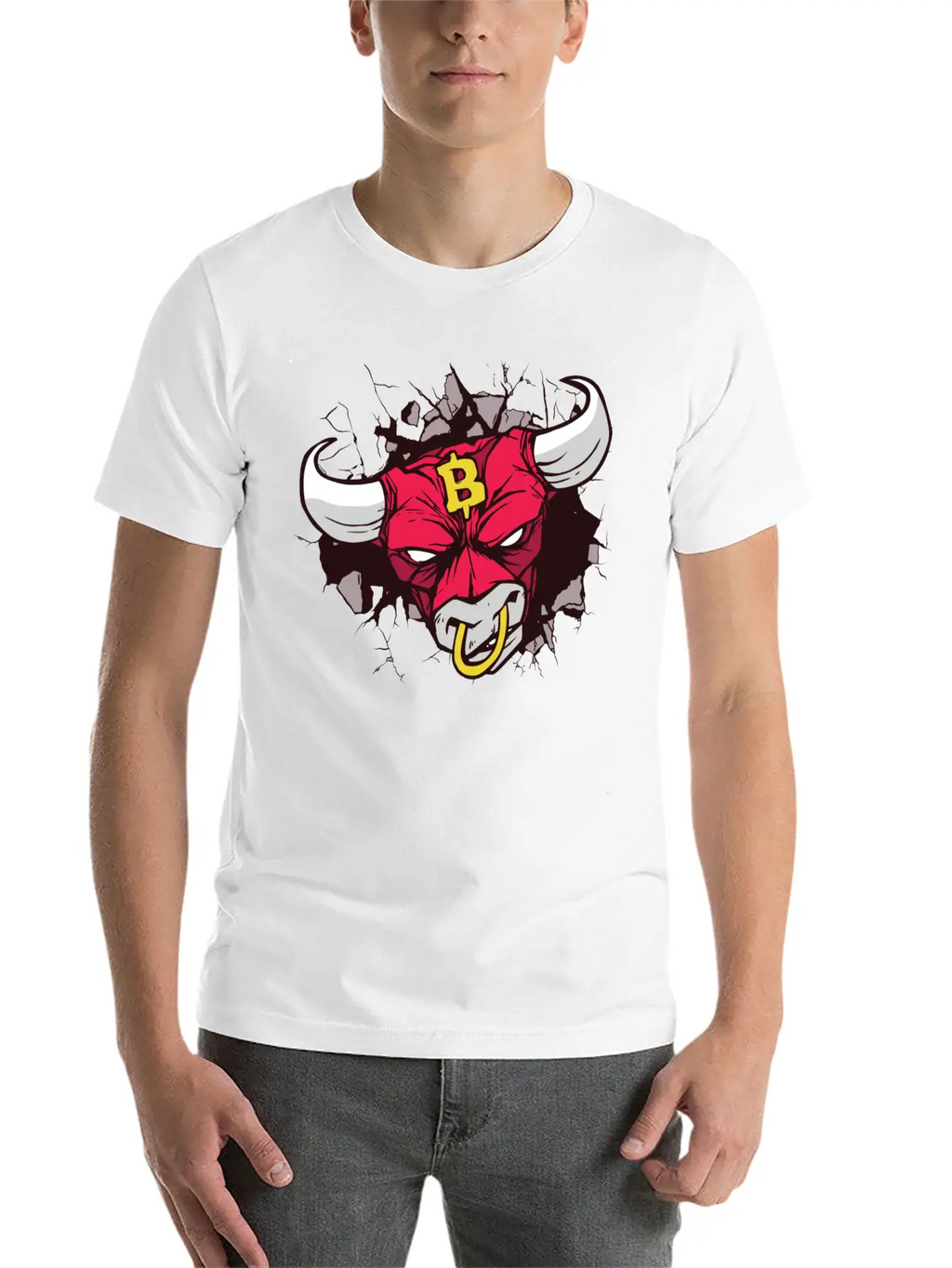 Angry Bull Bitcoin Sign Unisex Casual T-Shirt – Clean Design For Daily Comfort
