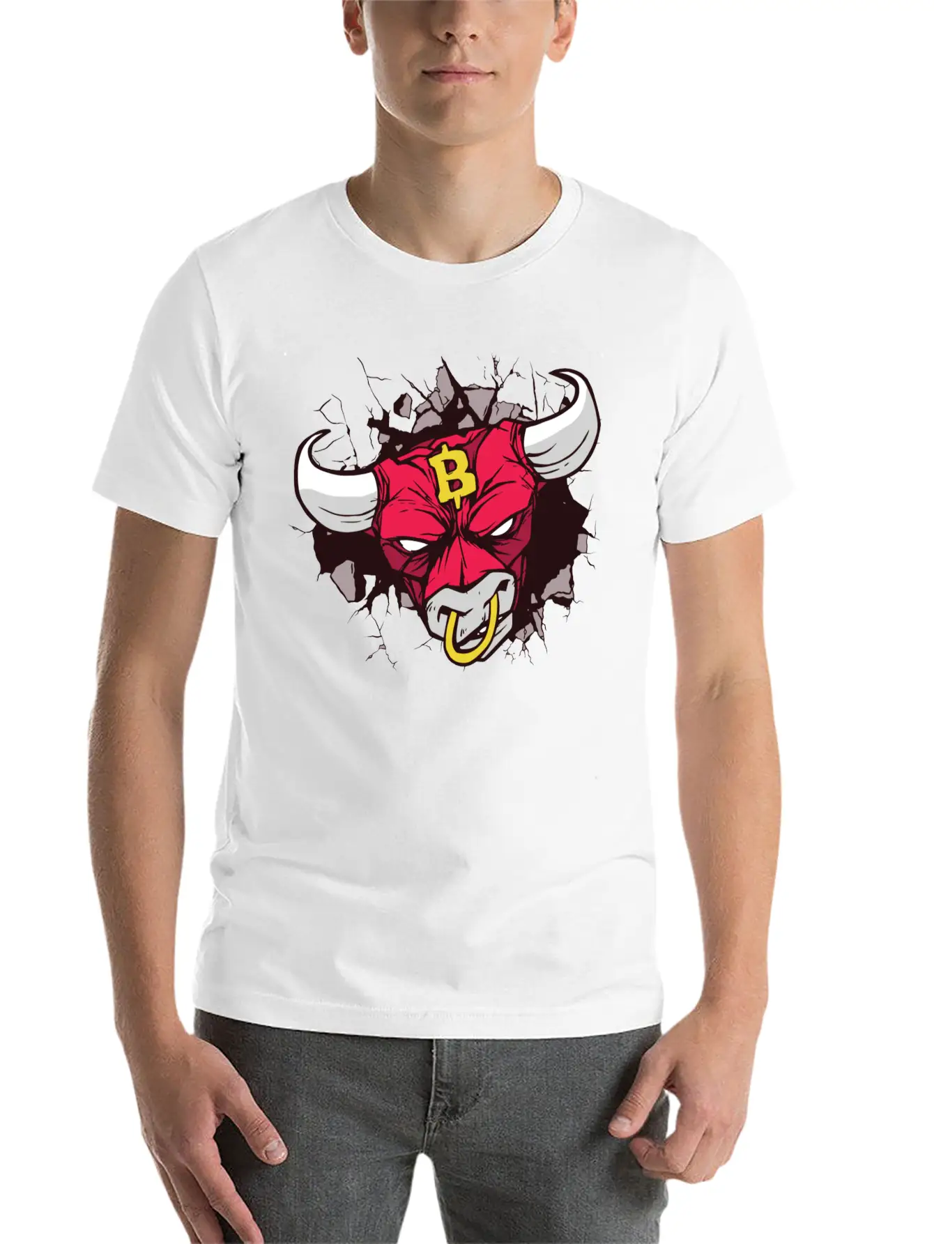 Angry Bull Bitcoin Sign Unisex Casual T-Shirt – Clean Design For Daily Comfort