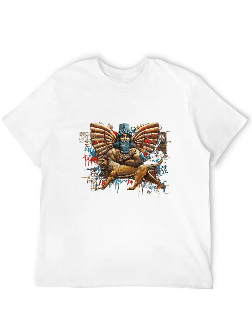 Anunakiz Lamassu & Anunnaki Enki Graffiti Paint Classic Crew Neck Graphic Tee – Everyday Minimal Look