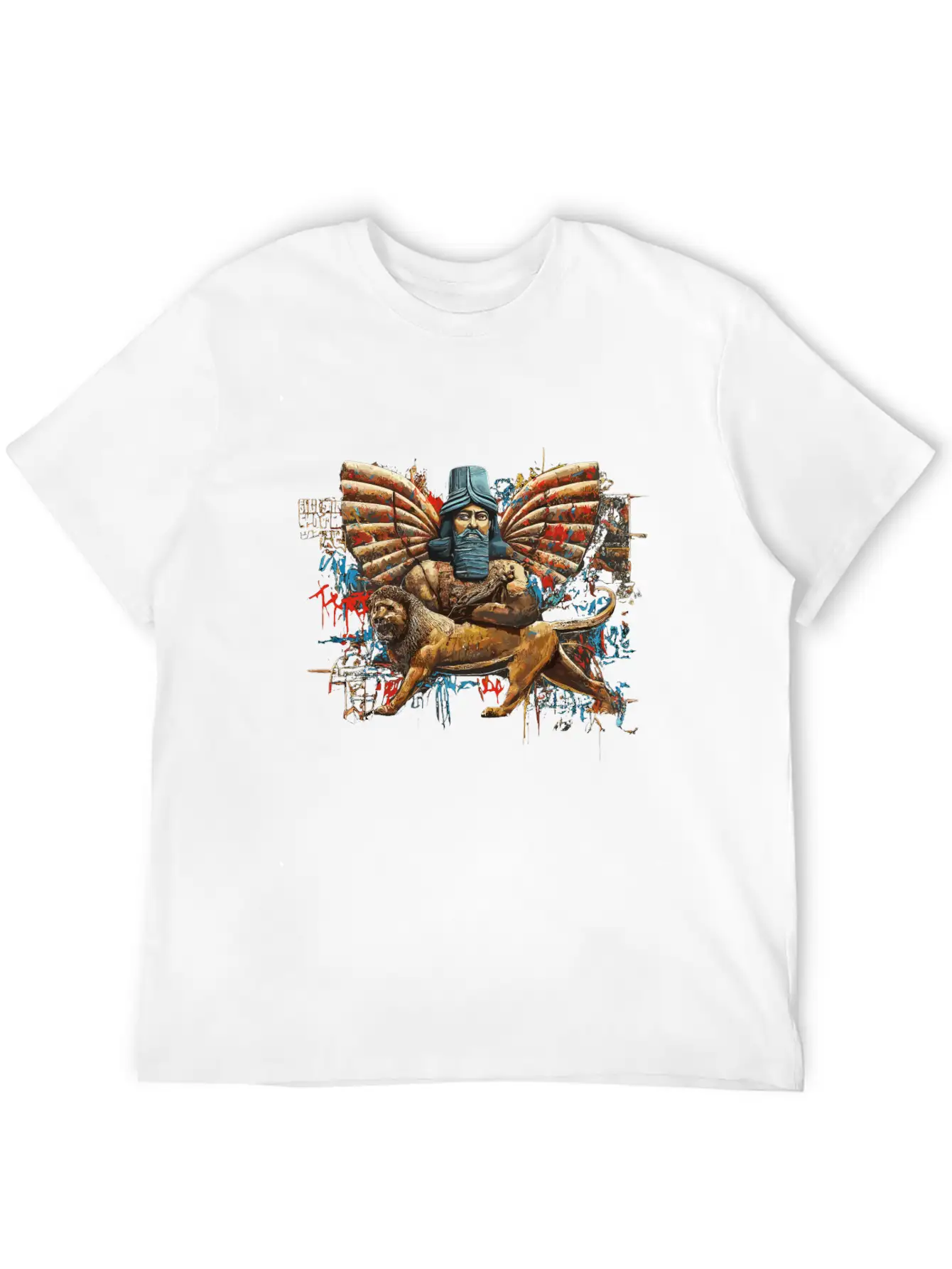 Anunakiz Lamassu & Anunnaki Enki Graffiti Paint Classic Crew Neck Graphic Tee – Everyday Minimal Look