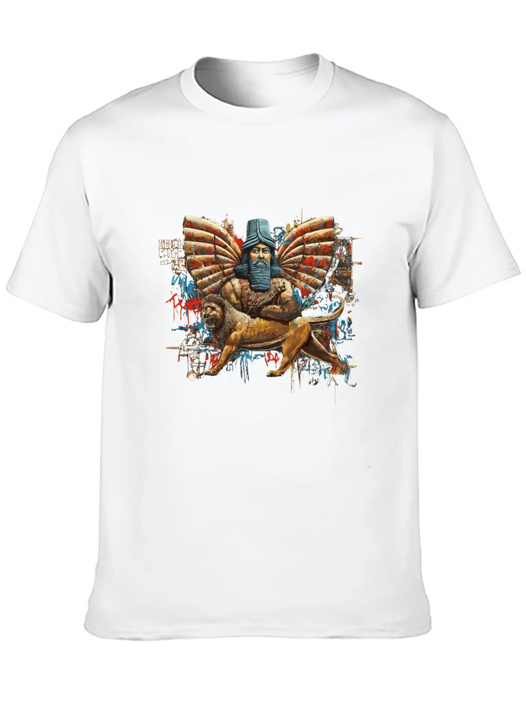 Anunakiz Lamassu & Anunnaki Enki Graffiti Paint Classic Crew Neck Graphic Tee – Everyday Minimal Look