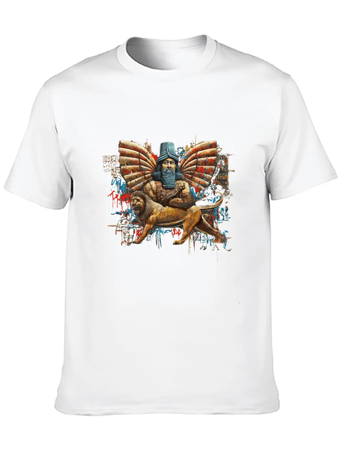 Anunakiz Lamassu & Anunnaki Enki Graffiti Paint Classic Crew Neck Graphic Tee – Everyday Minimal Look