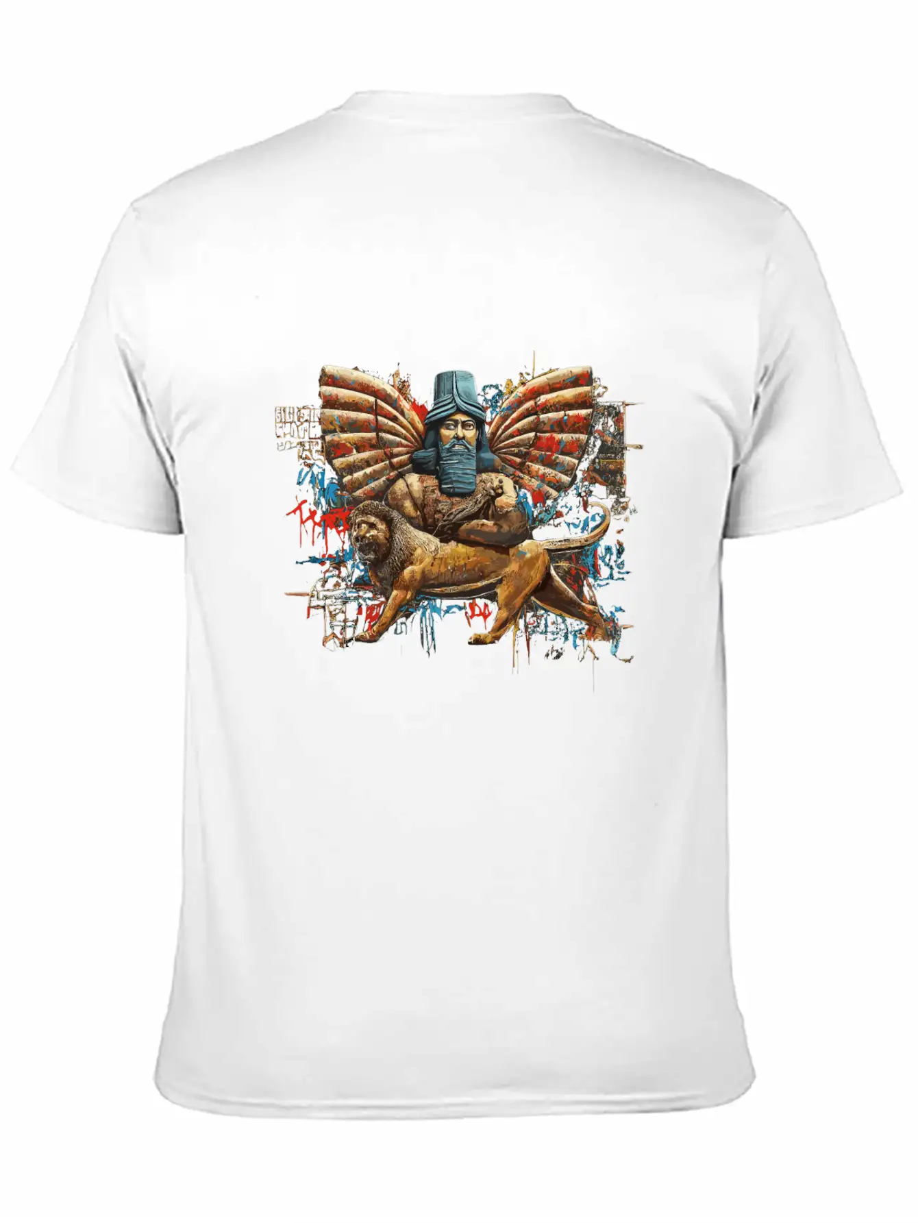 Anunakiz Lamassu & Anunnaki Enki Graffiti Paint Classic Crew Neck Graphic Tee – Everyday Minimal Look