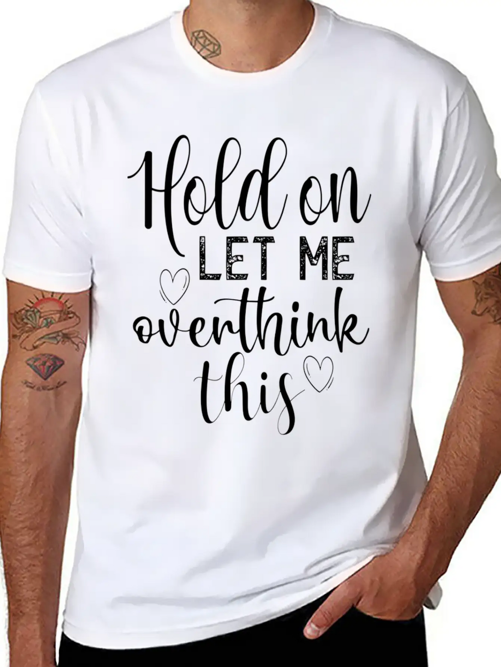 Anxiety Hold On Let Me Overthink This Quote Classic Crew Neck Graphic Tee – Everyday Minimal Look