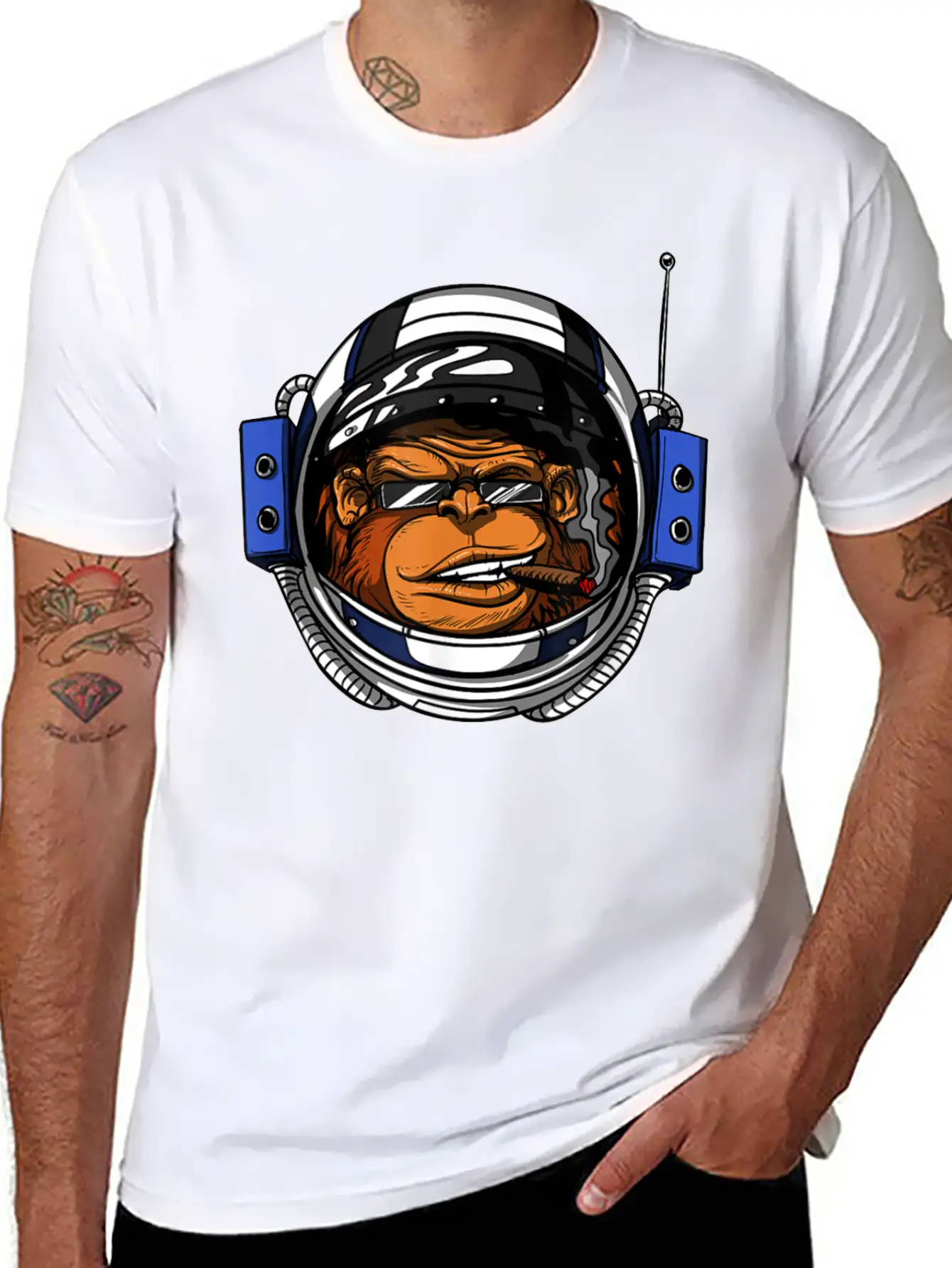 Ape Chimp Monkey Astronaut Space Cosmic Galaxy Basic Graphic T-Shirt – Daily Comfort In Soft Cotton