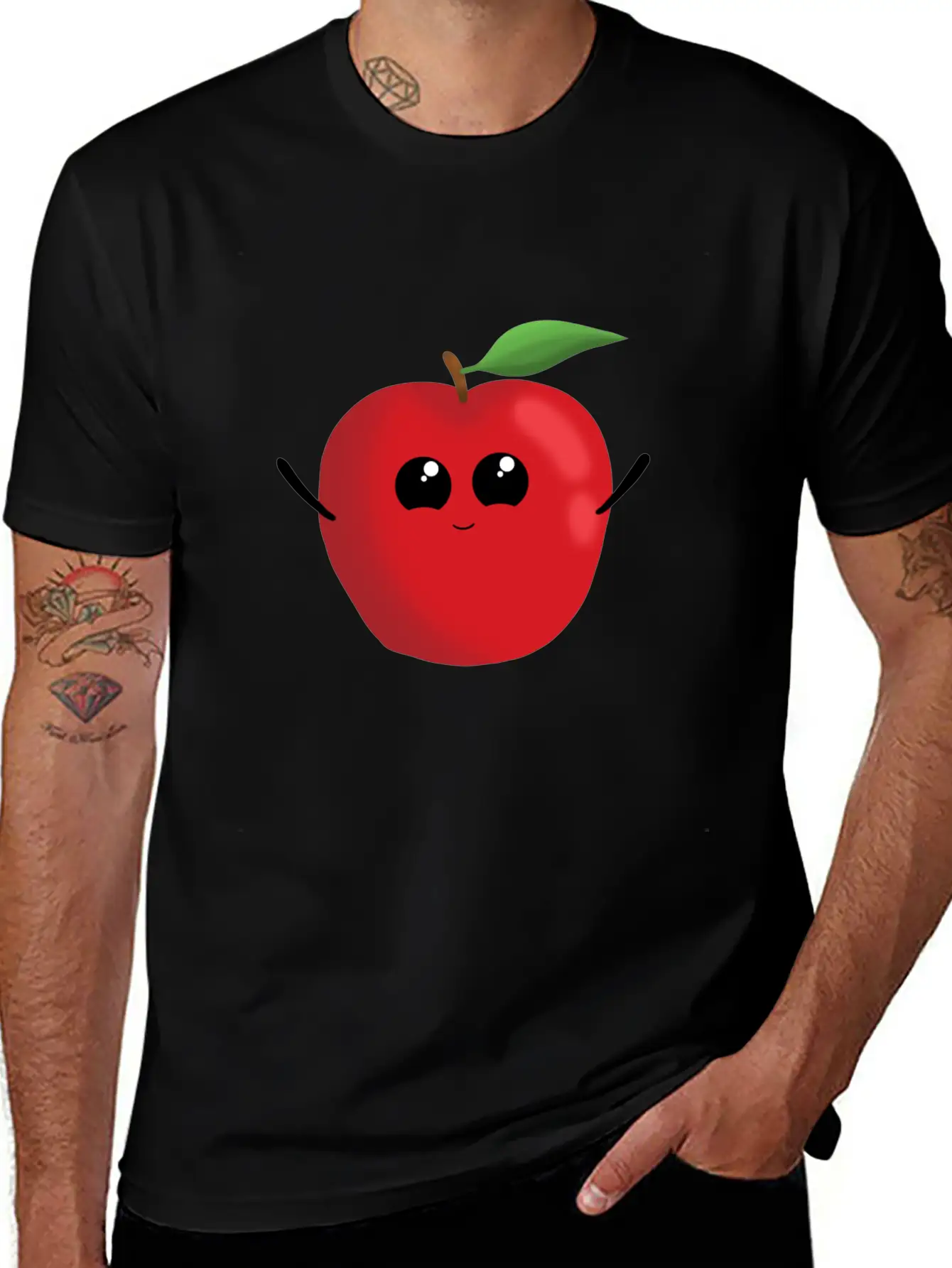 Apple Fruit Vegetarian Vegan Apples Sweet Classic Crew Neck Graphic Tee – Everyday Minimal Look