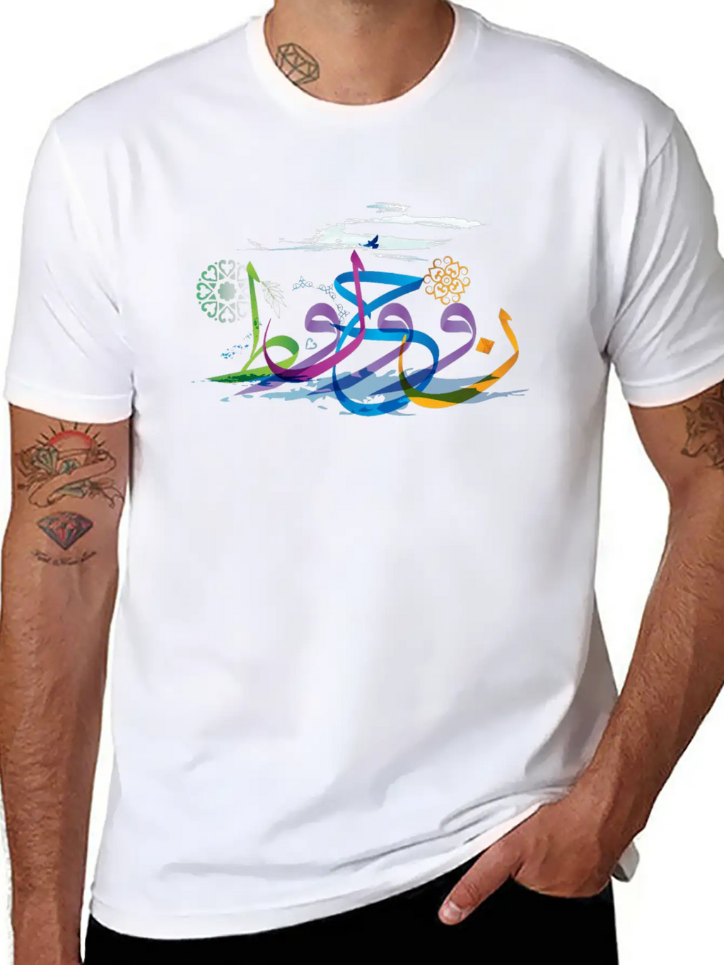Arabic Calligraphy Creative Collage - Ocean Timeless Short Sleeve Tee – Comfy And Minimalist Design