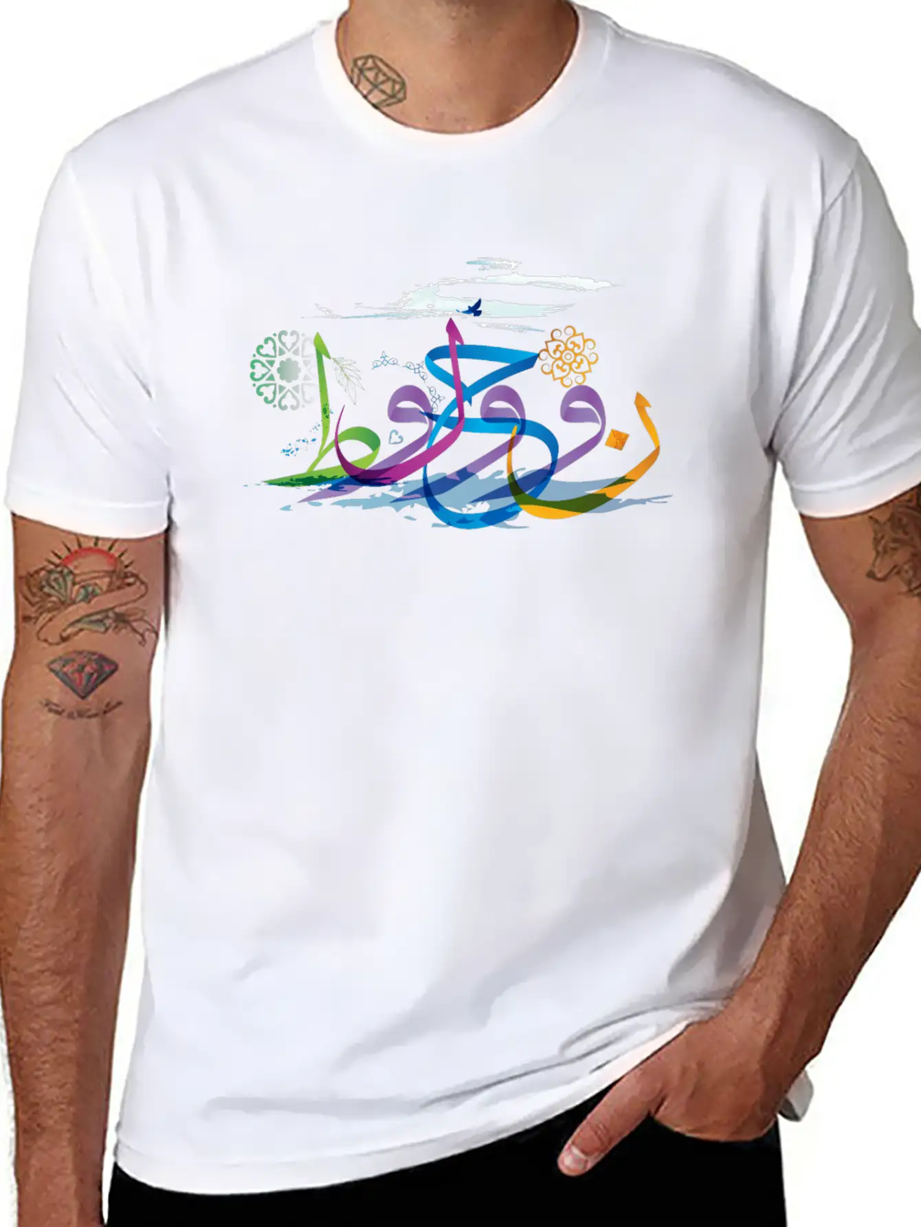 Arabic Calligraphy Creative Collage - Ocean Timeless Short Sleeve Tee – Comfy And Minimalist Design