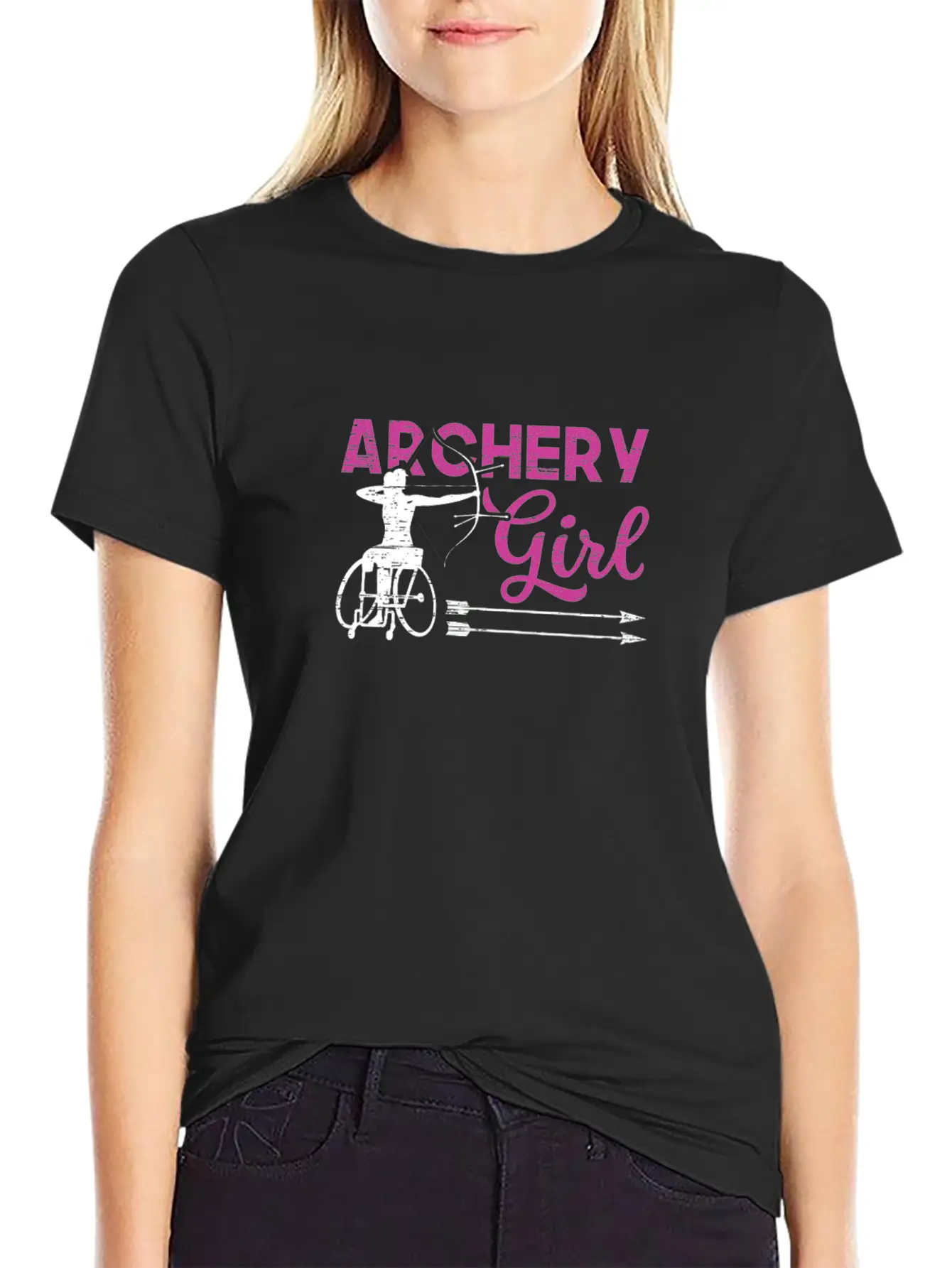 Archery Girl Paralympic Athlete Sport Game Classic Crew Neck Graphic Tee – Everyday Minimal Look