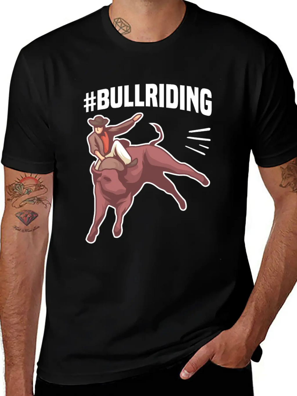 #BULLRIDING Motif For Cowgirls & Cowboys Timeless Short Sleeve Tee – Comfy And Minimalist Design