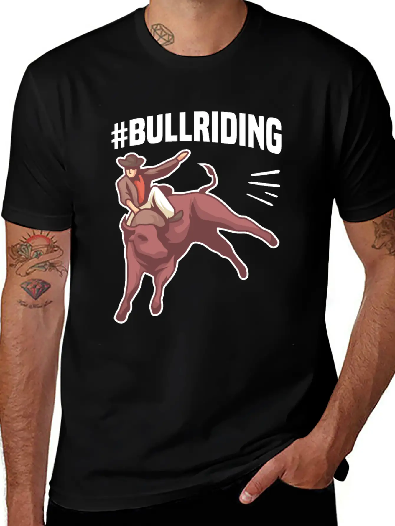 #BULLRIDING Motif For Cowgirls & Cowboys Timeless Short Sleeve Tee – Comfy And Minimalist Design