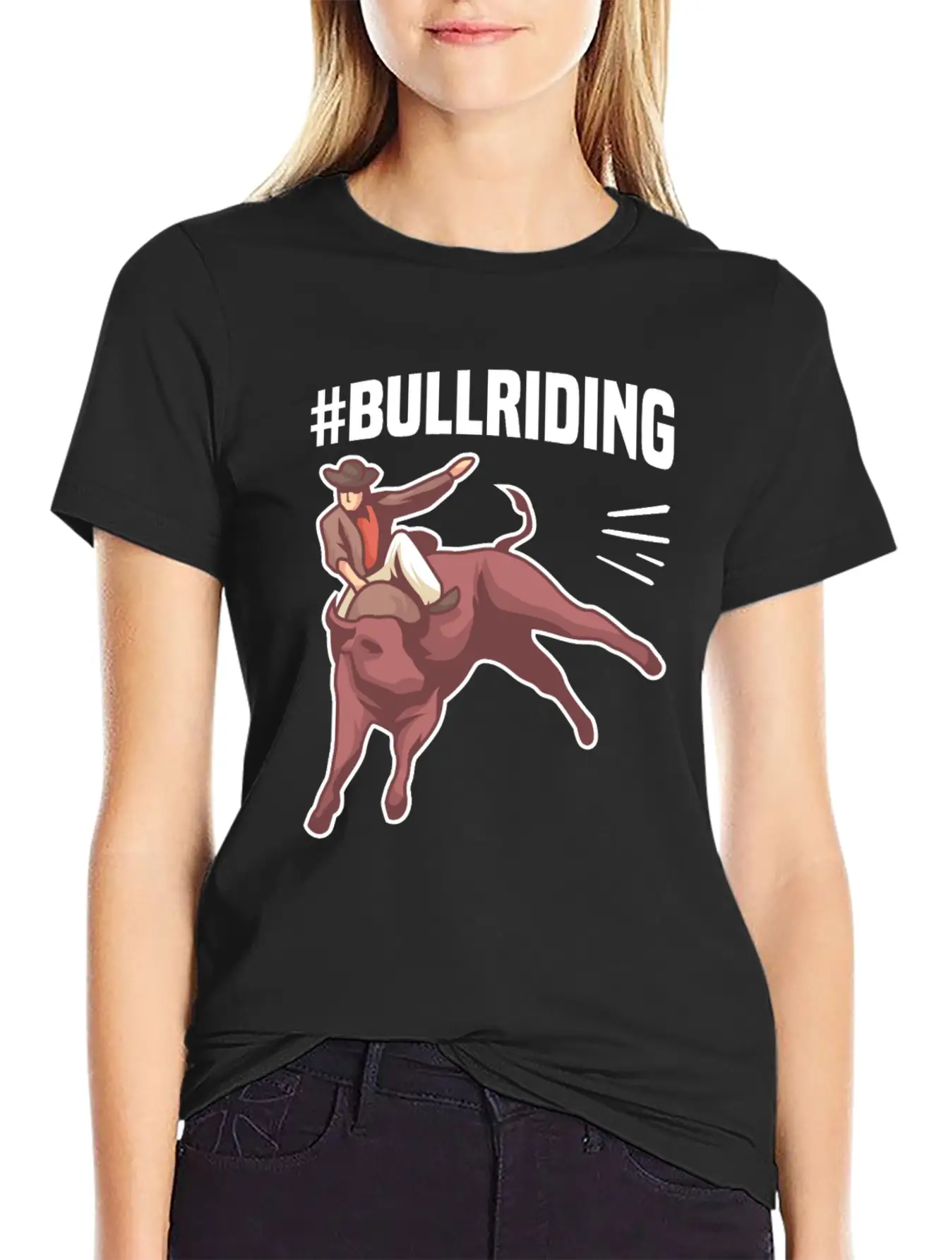 #BULLRIDING Motif For Cowgirls & Cowboys Timeless Short Sleeve Tee – Comfy And Minimalist Design