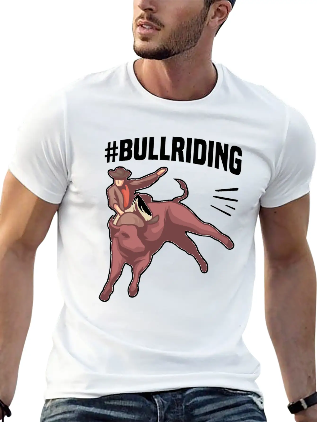 #BULLRIDING Motif For Cowgirls & Cowboys Timeless Short Sleeve Tee – Comfy And Minimalist Design