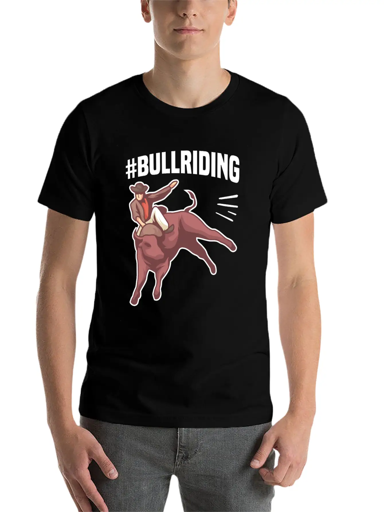 #BULLRIDING Motif For Cowgirls & Cowboys Timeless Short Sleeve Tee – Comfy And Minimalist Design