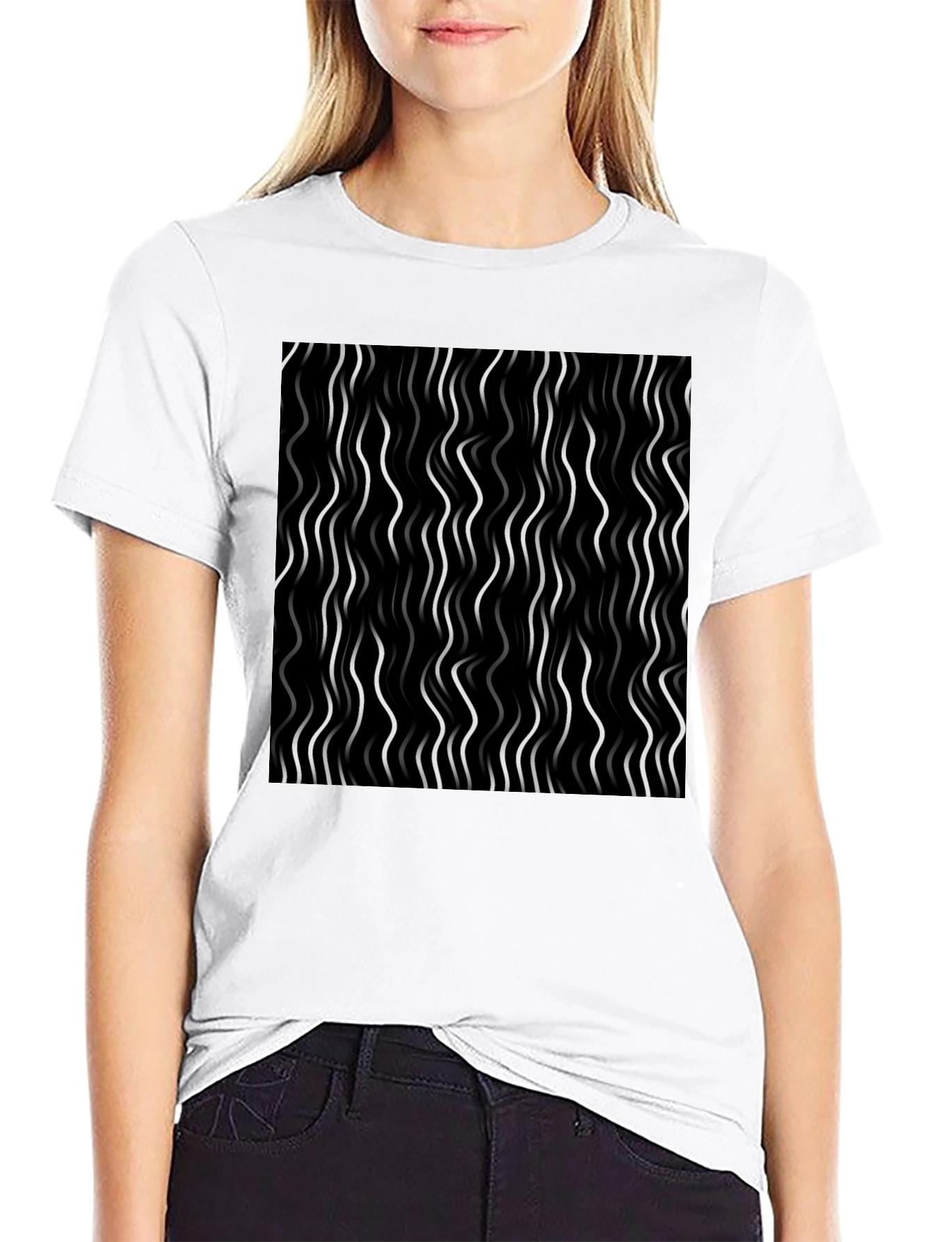 Abstract Wavy Line Graphic Tee - Modern Design T-Shirt