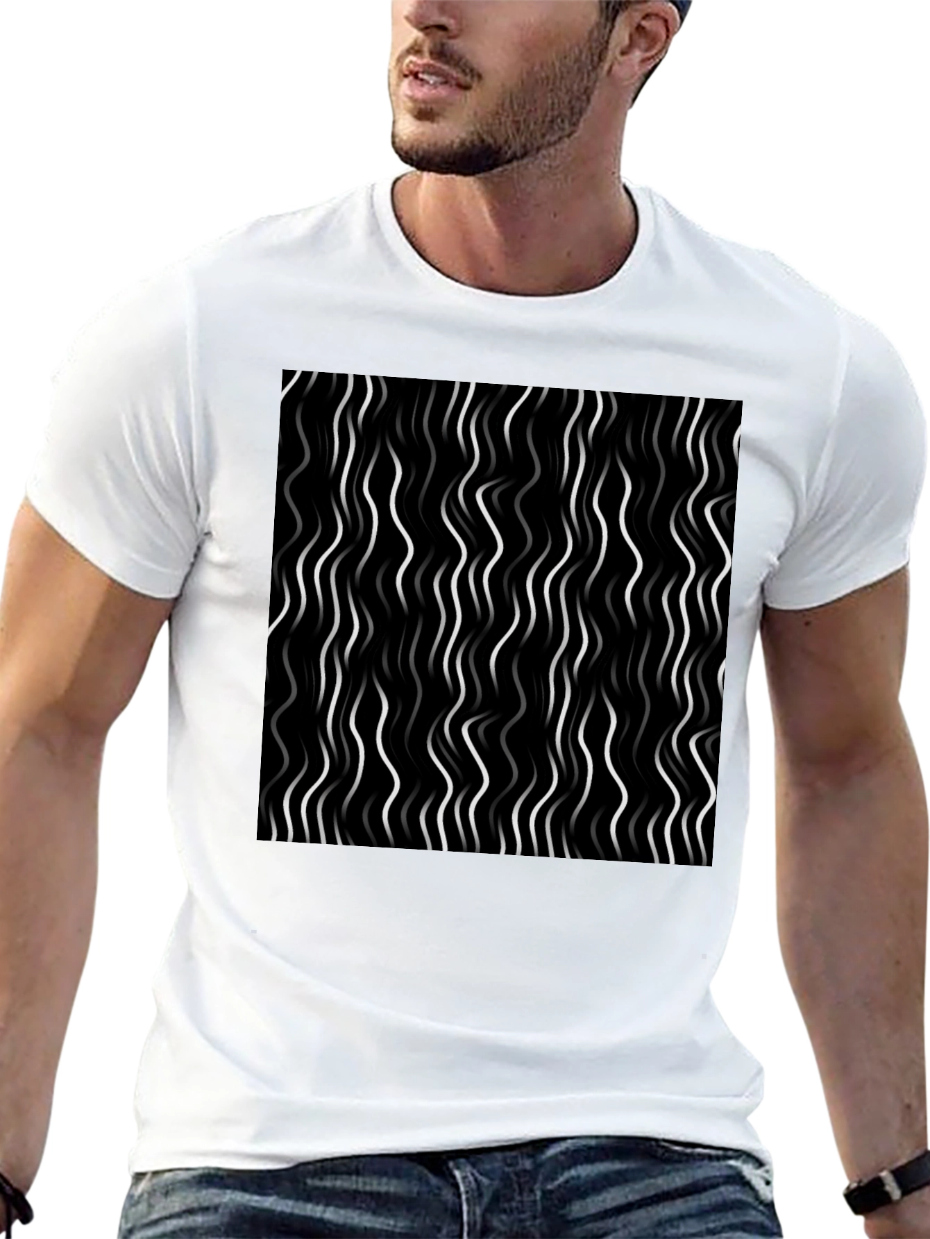 Abstract Wavy Line Graphic Tee - Modern Design T-Shirt