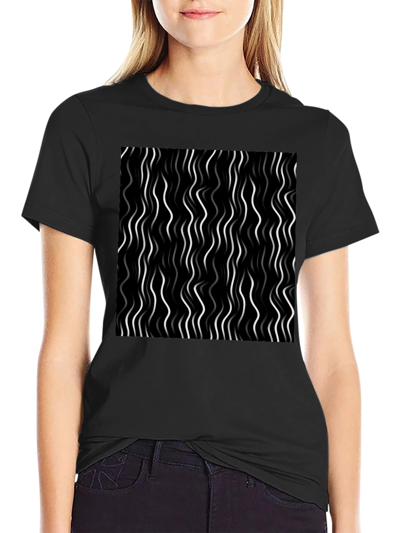 Abstract Wavy Line Graphic Tee - Modern Design T-Shirt