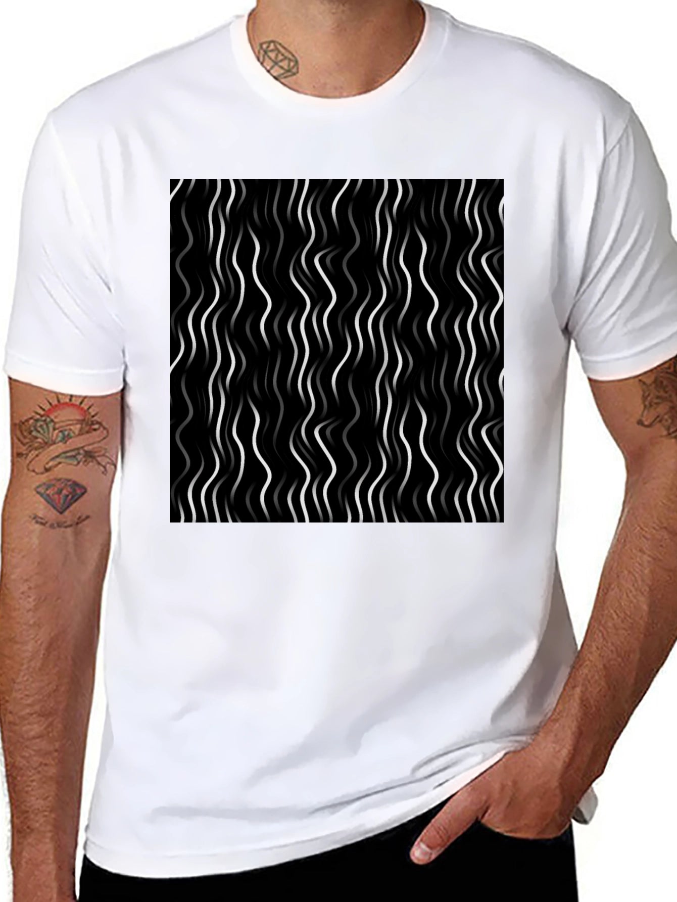 Abstract Wavy Line Graphic Tee - Modern Design T-Shirt
