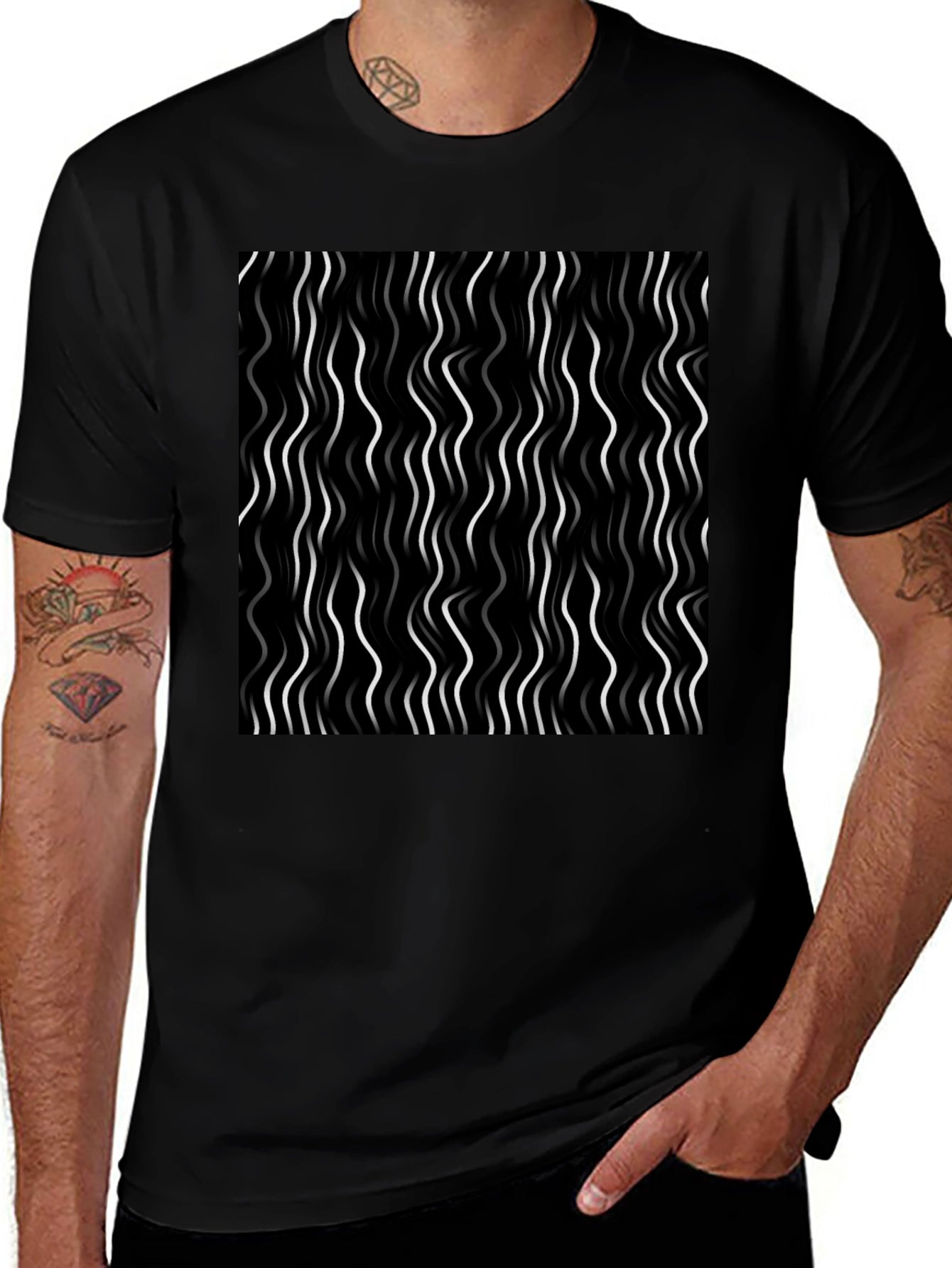 Abstract Wavy Line Graphic Tee - Modern Design T-Shirt