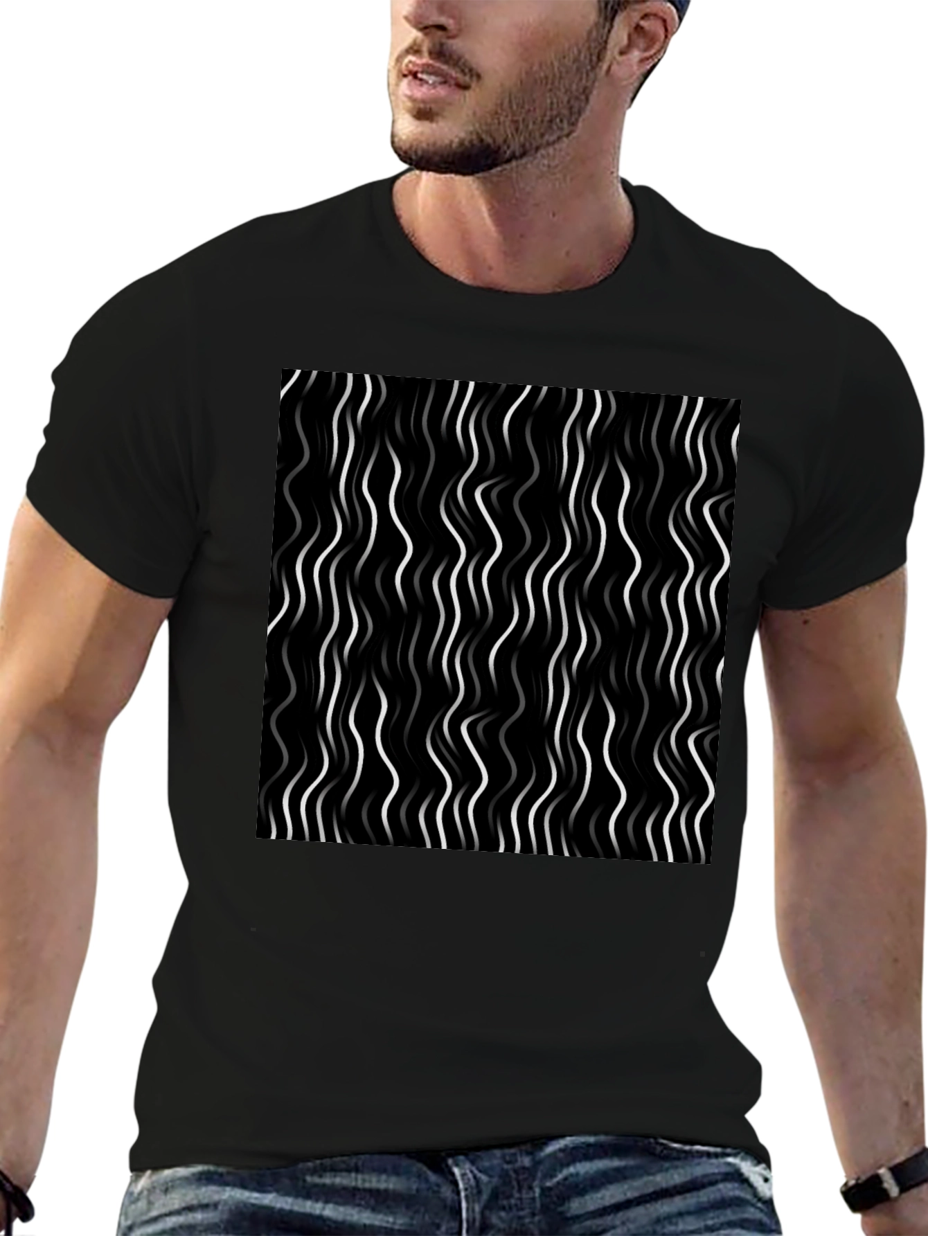 Abstract Wavy Line Graphic Tee - Modern Design T-Shirt
