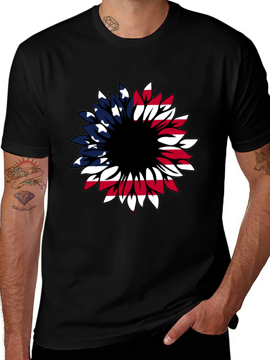 American Flag Sunflower Graphic T-Shirt