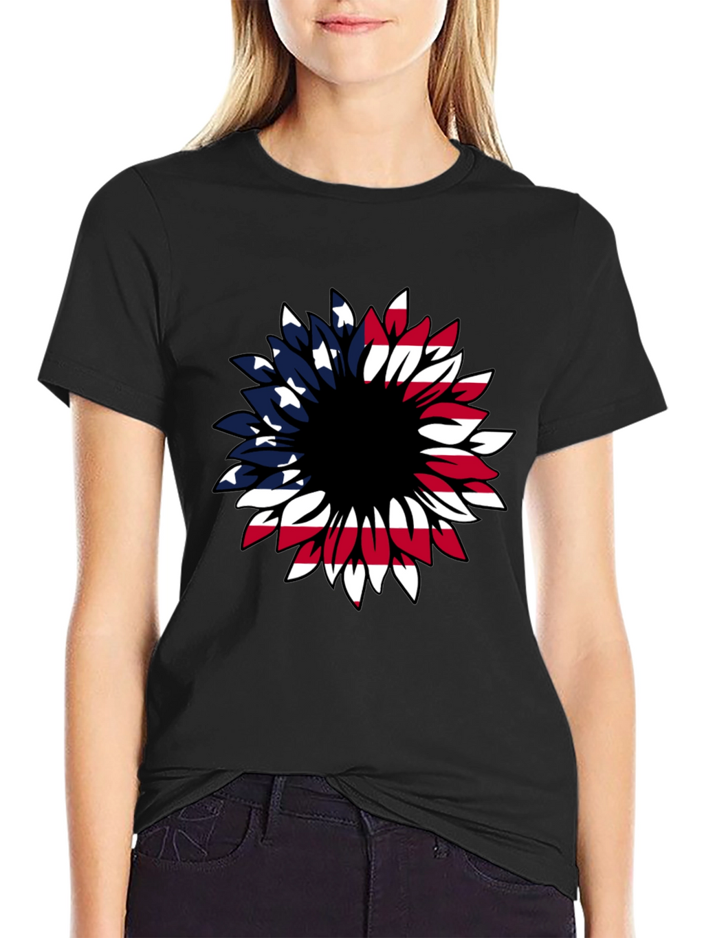 American Flag Sunflower Graphic T-Shirt