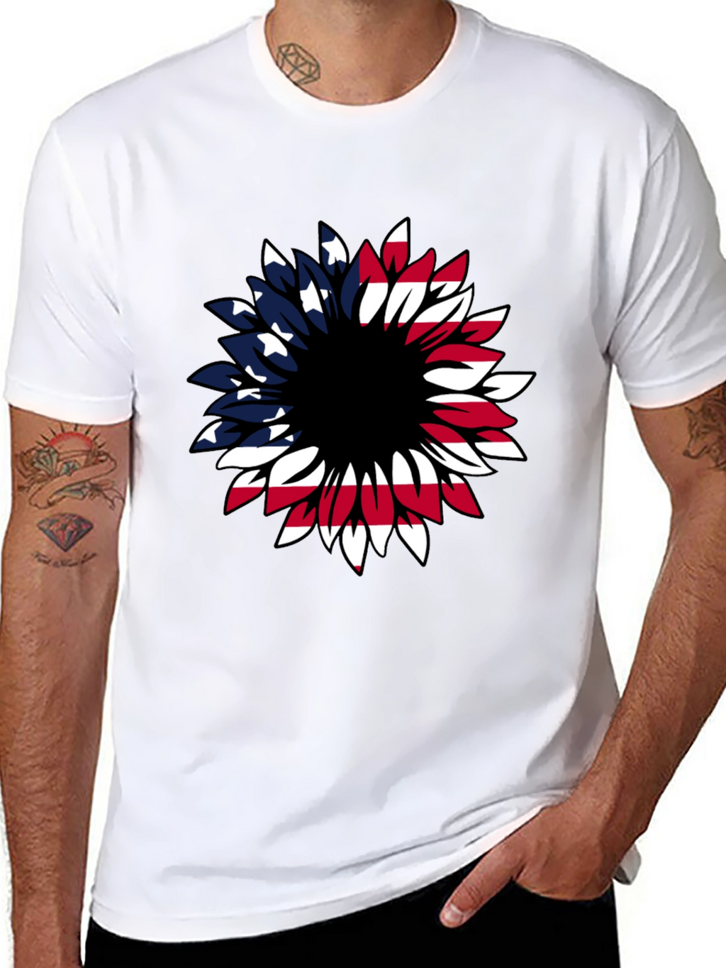 American Flag Sunflower Graphic T-Shirt