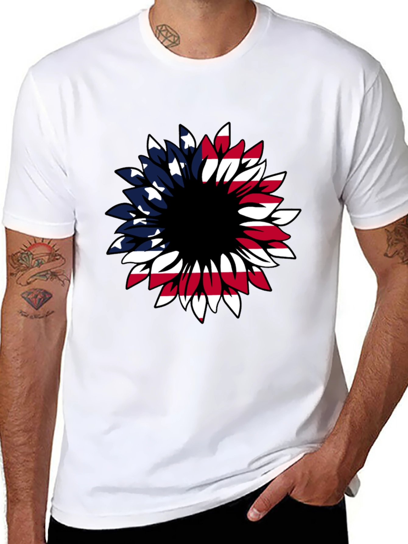 American Flag Sunflower Graphic T-Shirt