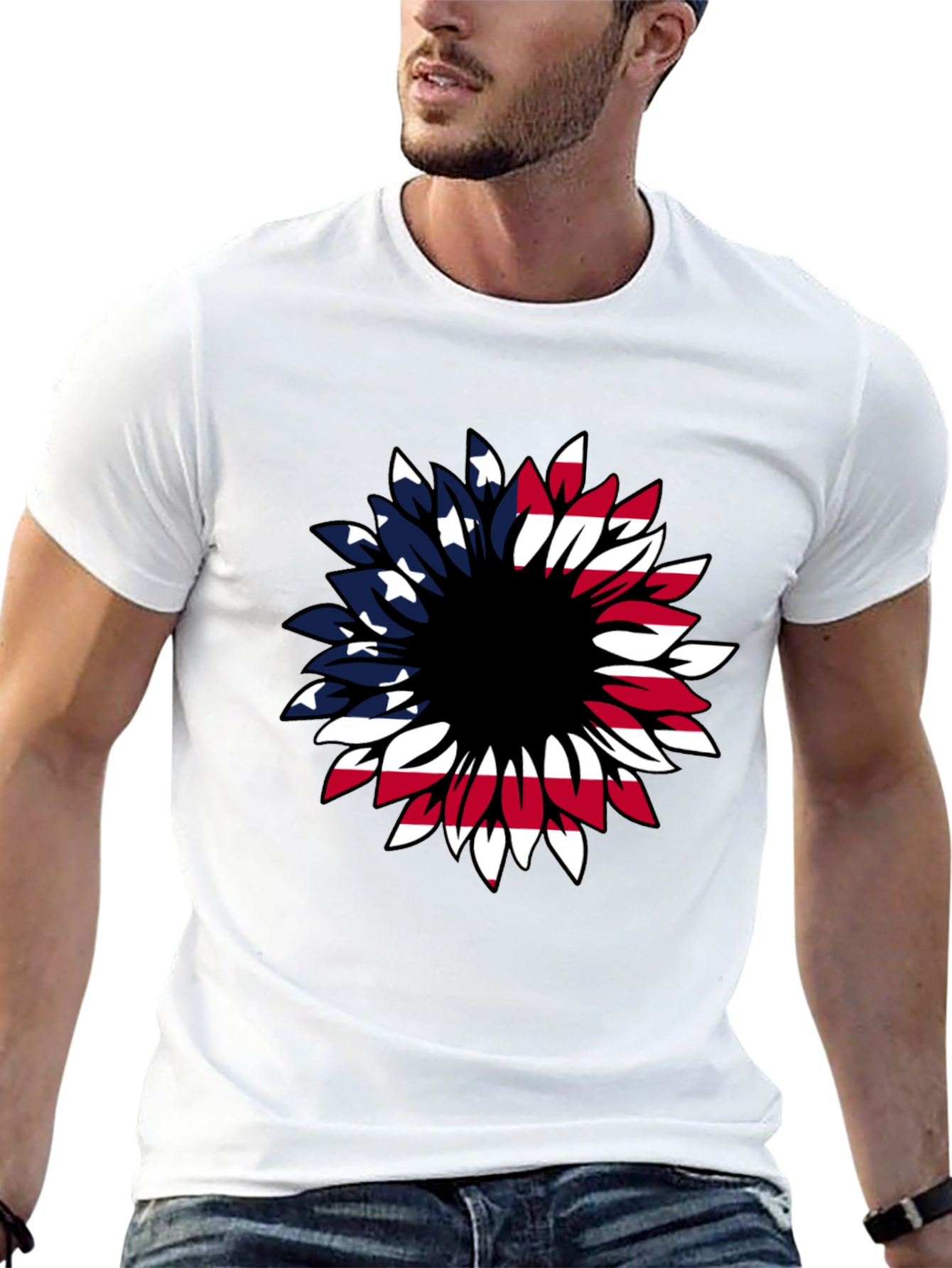 American Flag Sunflower Graphic T-Shirt