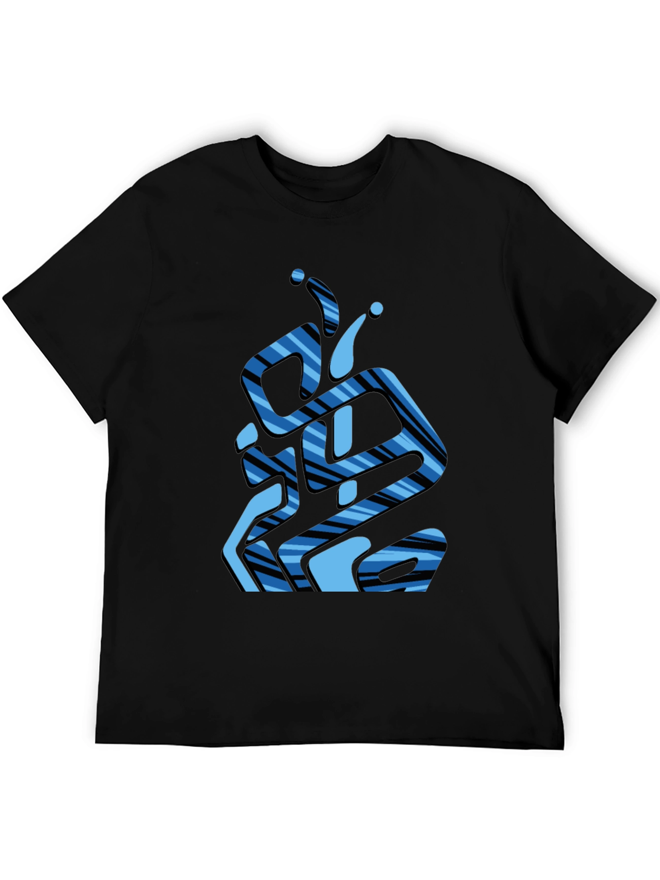 Abstract Blue Striped Graphic Black T-Shirt