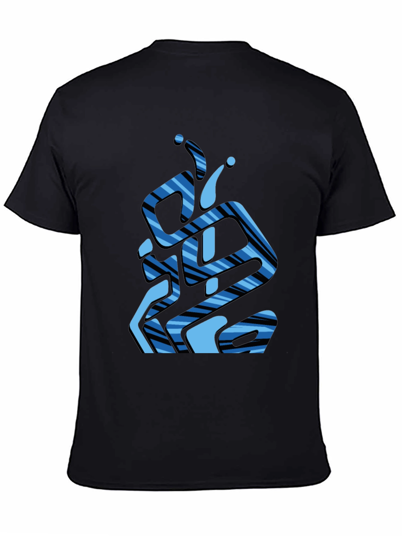Abstract Blue Striped Graphic Black T-Shirt