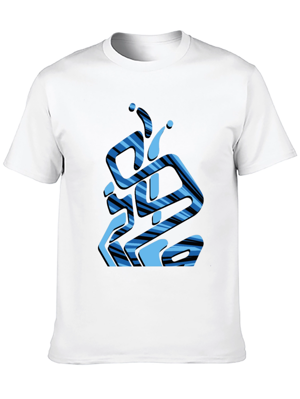 Abstract Blue Striped Graphic Black T-Shirt