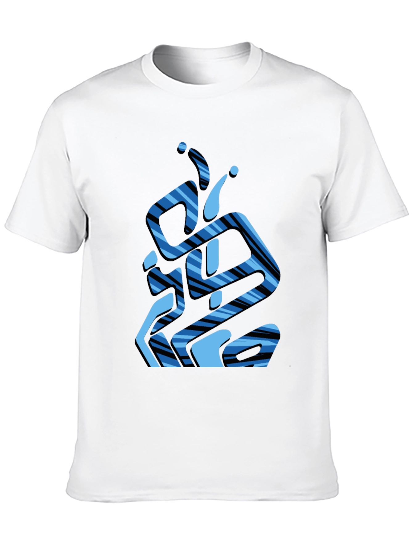 Abstract Blue Striped Graphic Black T-Shirt