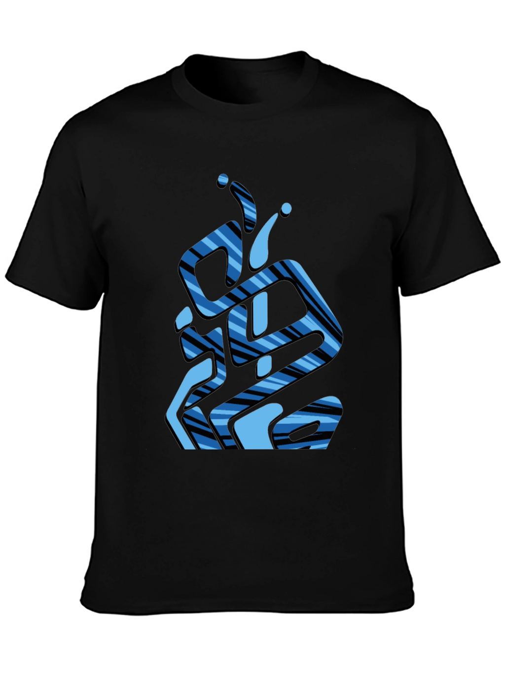 Abstract Blue Striped Graphic Black T-Shirt