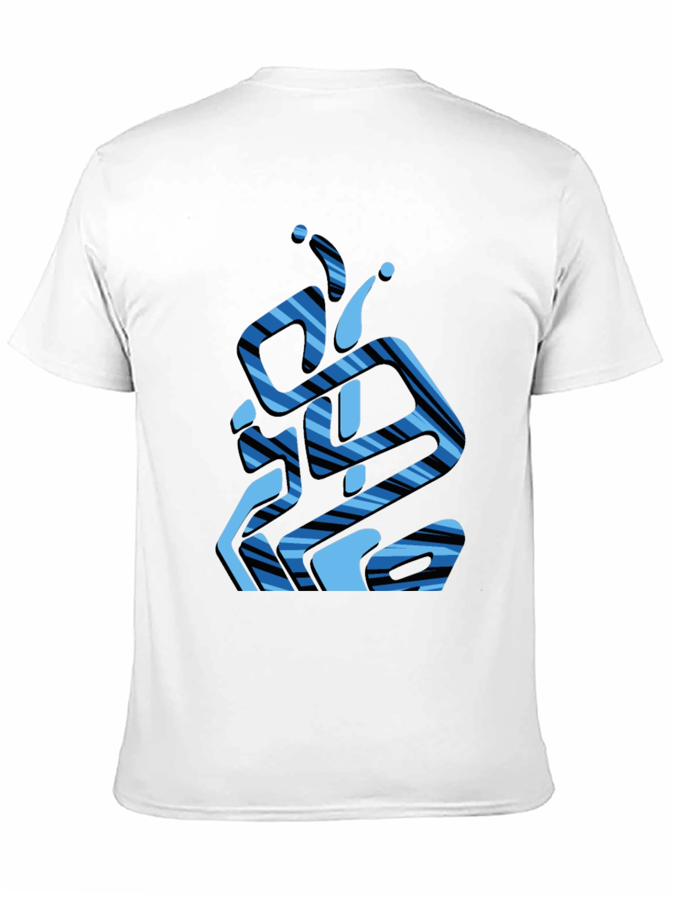 Abstract Blue Striped Graphic Black T-Shirt