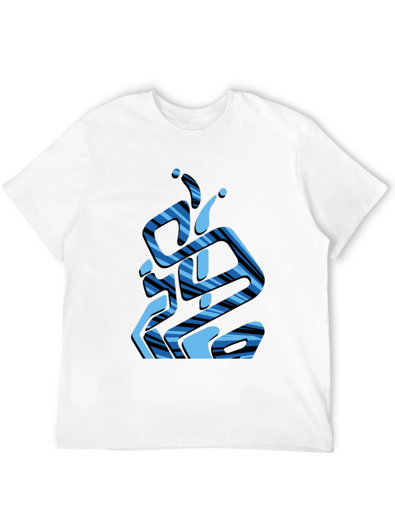 Abstract Blue Striped Graphic Black T-Shirt