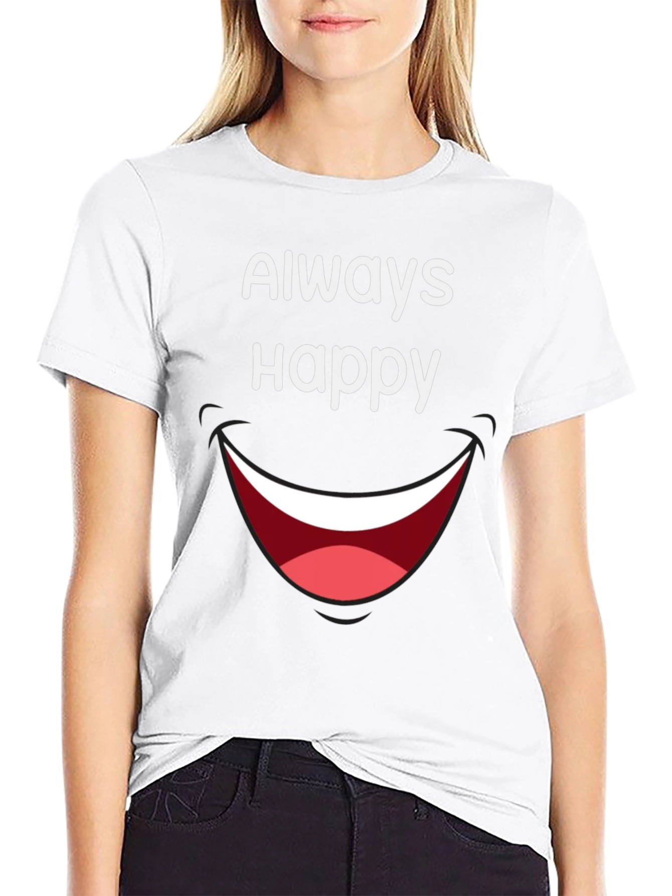 Always Happy Graphic Tee - Fun & Casual Black T-Shirt