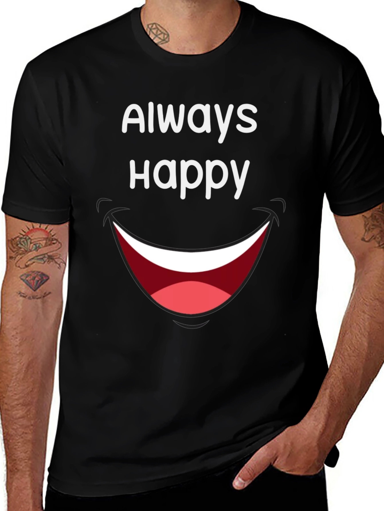 Always Happy Graphic Tee - Fun & Casual Black T-Shirt